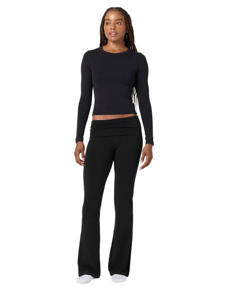 Women's Fold Down Fit & Flare Cotton-Blend Yoga Pants