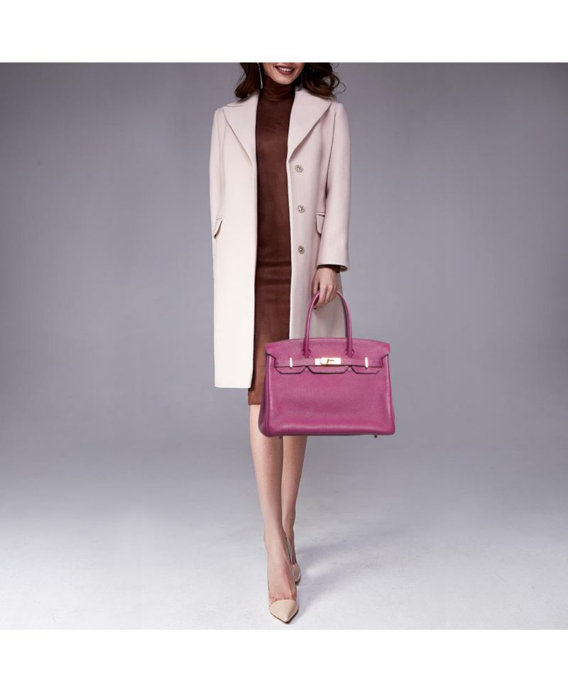 Pre-Owned HERMES women's Anemone Togo Leather Birkin 30 Bag with Hardware