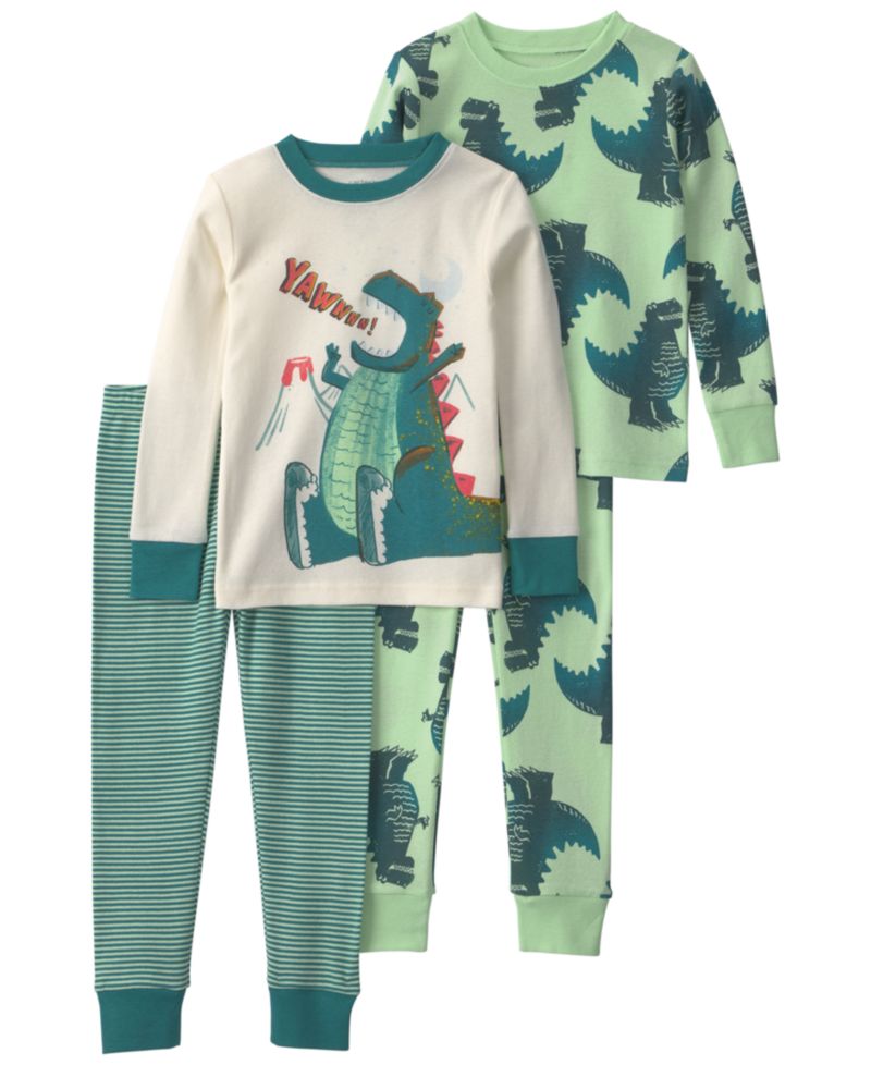 Baby Boys' 'Roar!' Dino 100% Cotton Snug Fit Pajama, 4-Piece Set