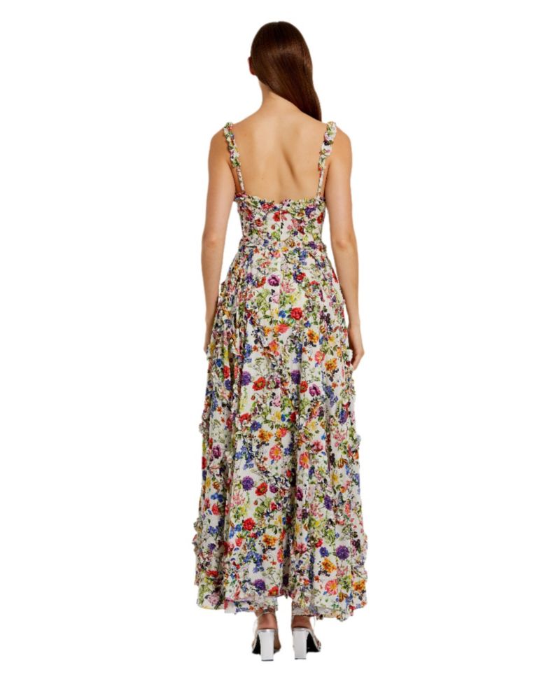 Women's Ruffle Floral Sweetheart Neck Gown