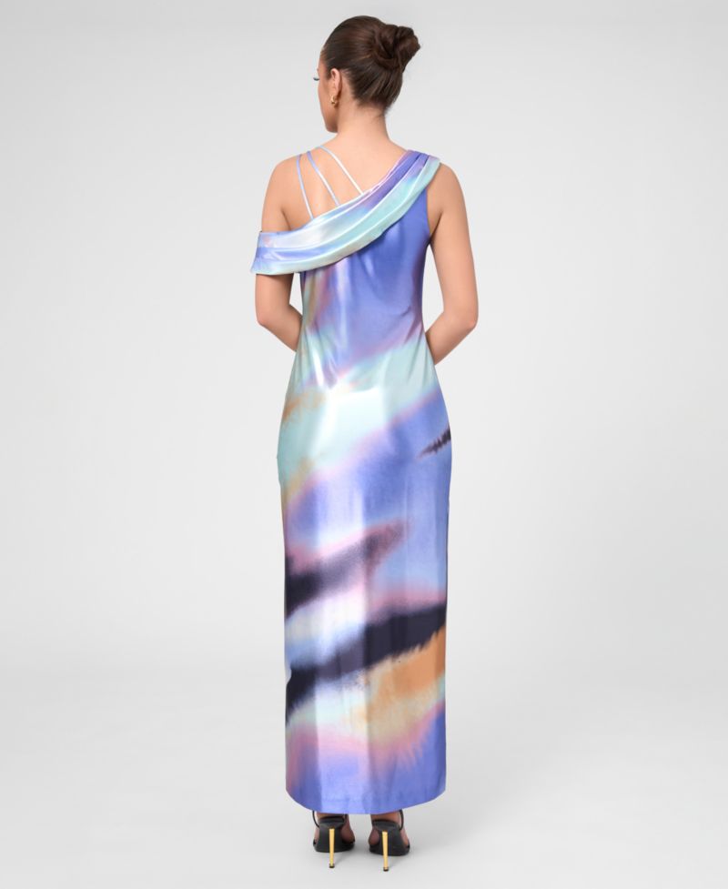 Women’s Asymmetrical Knit Satin Midi Dress