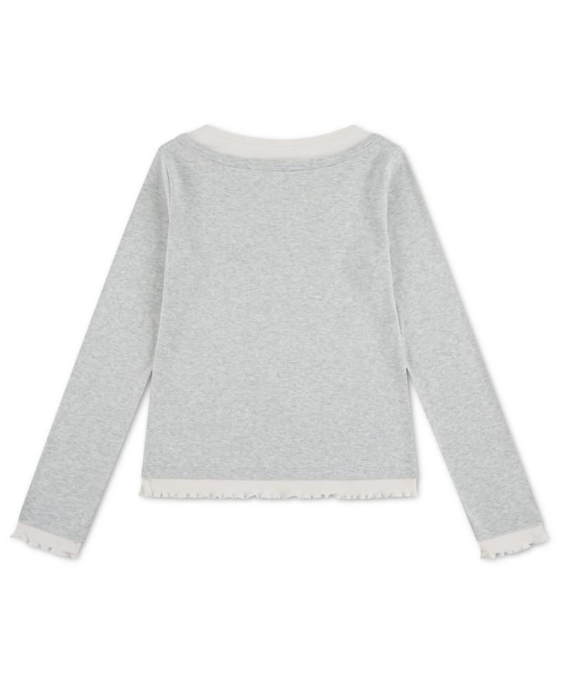 Girls' 5-16 Twofer Layered Long-Sleeve Ruffled Scoop Neck T-Shirt