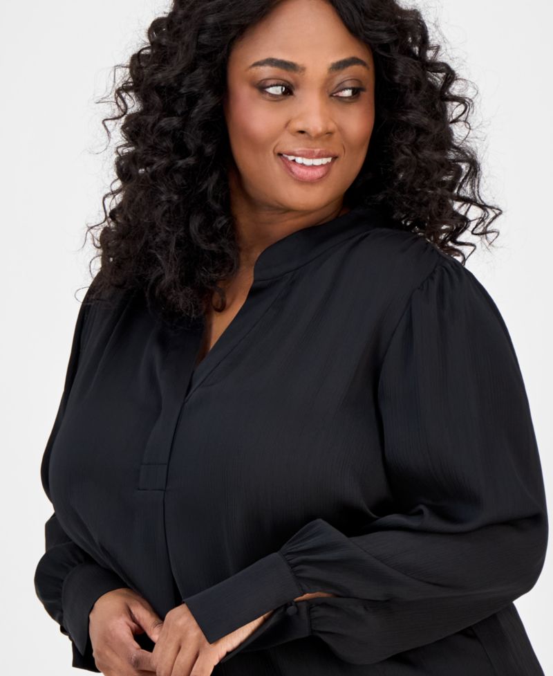 Plus Size Long-Sleeve V-Neck Blouse
