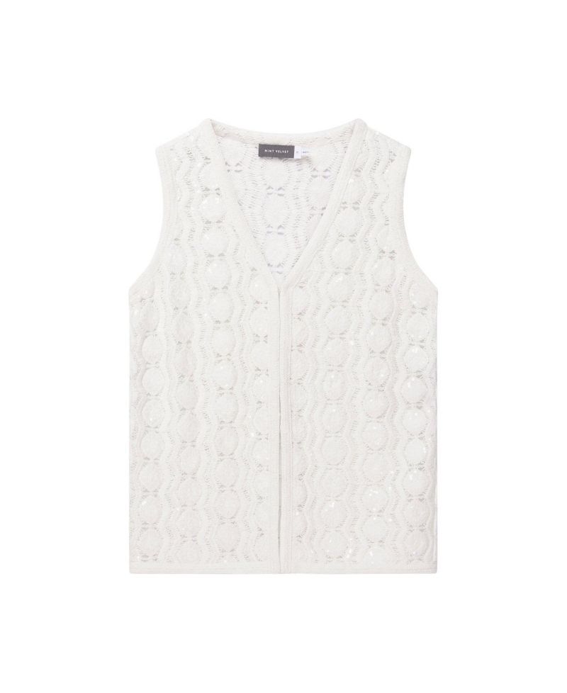 Women's Crochet-Sequin V-Neck Vest