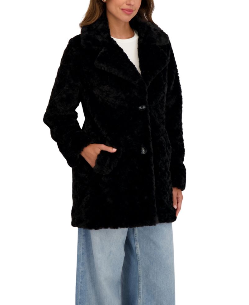 Women's Crushed Faux Fur Button Front Coat
