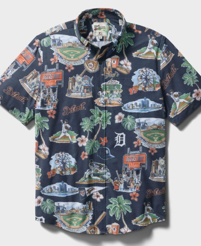 Men's Reyn Spooner Navy Detroit Tigers Scenic Tri-Blend Button-Down Shirt