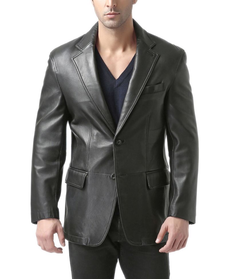 Men's Two-Button Leather Blazer - Short