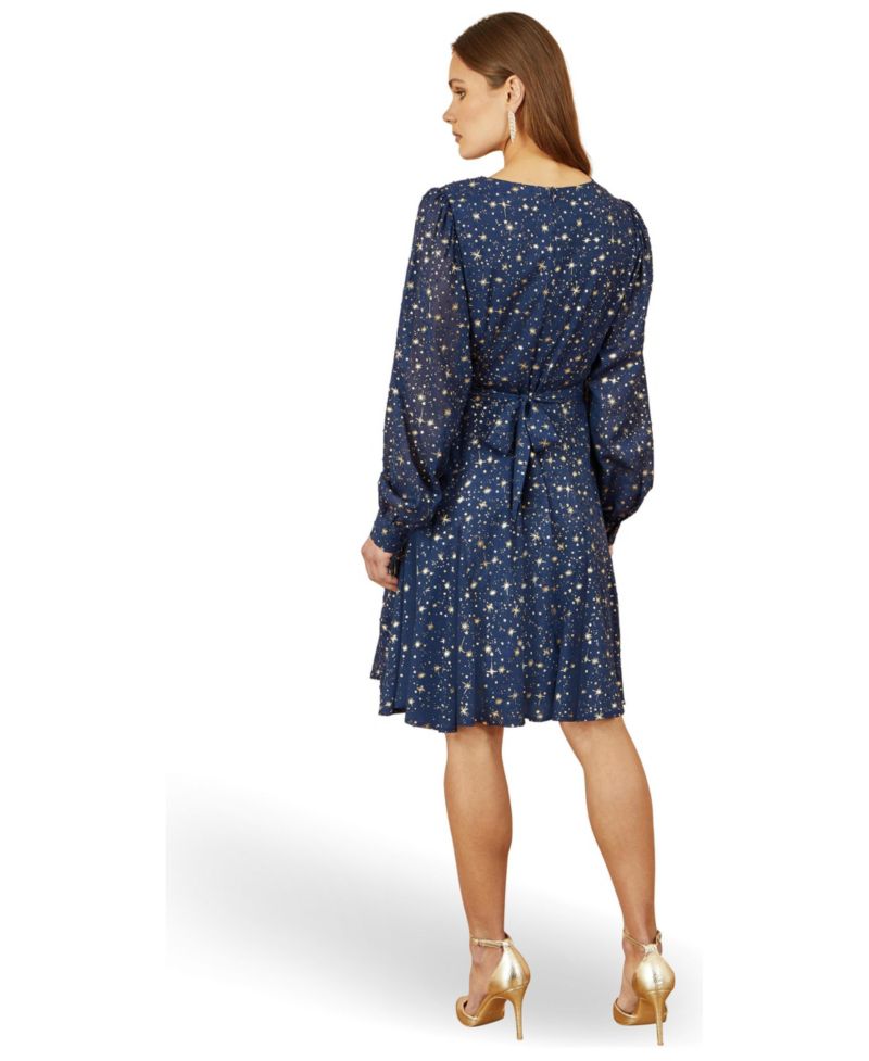 Women's Star Print Foil Long Sleeve Dress