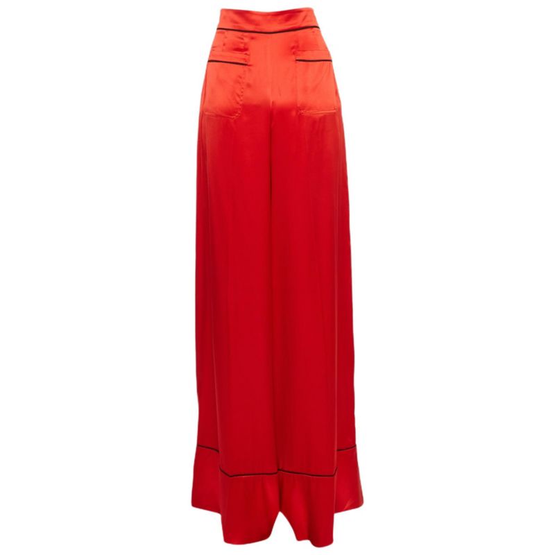 Women's Red Satin Silk Wide-Leg Pants