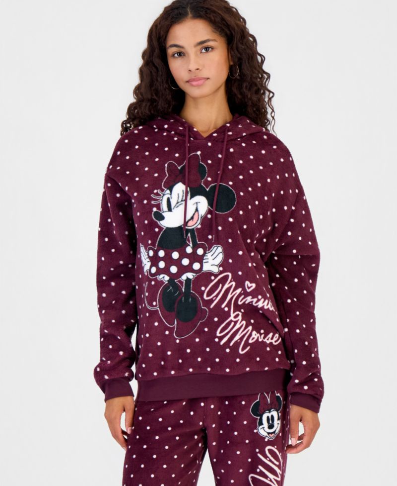 Juniors' Minnie Woobie Graphic Polka-Dot Fleece Pullover