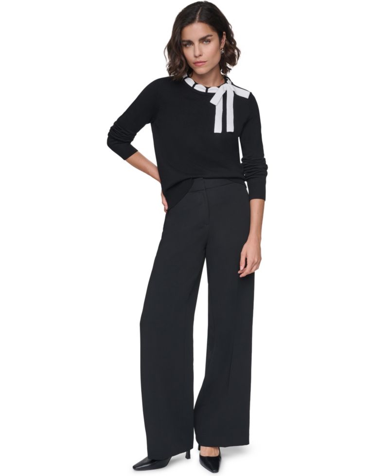 Women's Bow Front Crewneck Fitted Sweater