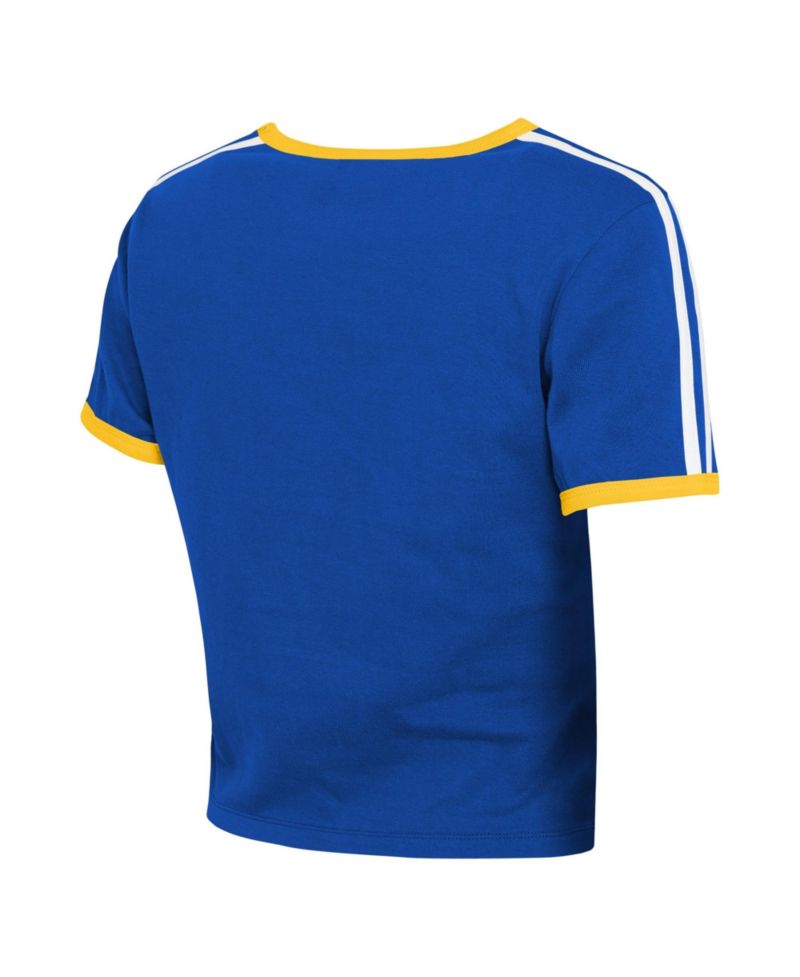 Women's Royal Milwaukee Brewers Cropped Throwback Ringer Baby T-Shirt