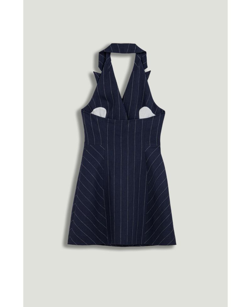 Women's Pinstripe Double-Breasted Halter Mini Dress