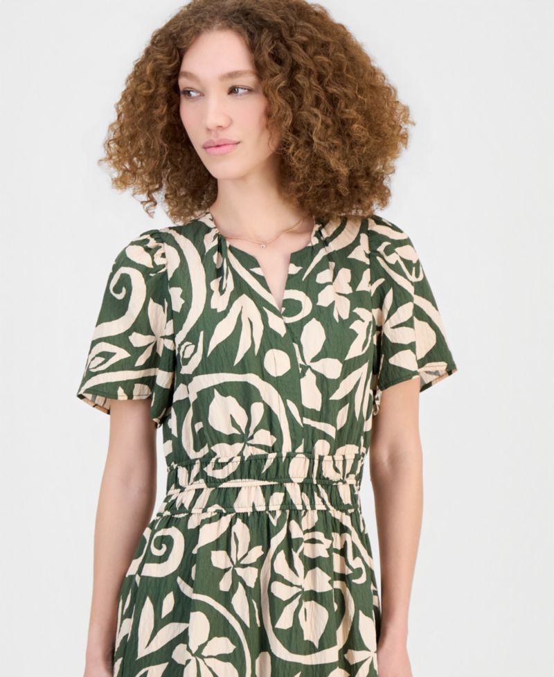 Women's Elastic-Waist Tiered Midi Dress
