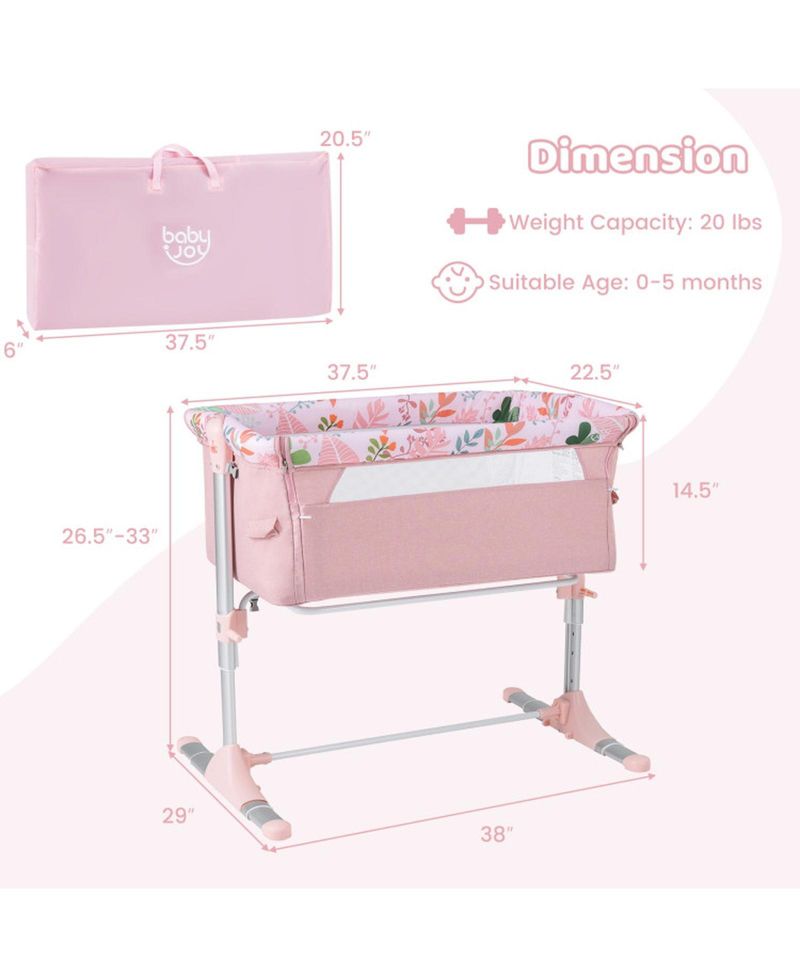 Baby Folding Bedside Bassinet Sleeper with 4 Adjustable Heights
