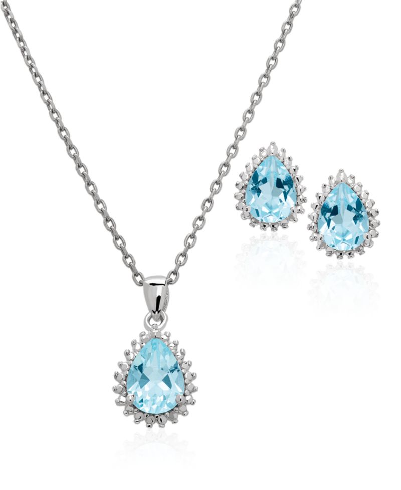 Simulated Gemstone Teardrop Pendant Necklace with Matching Stud Earrings, 2-Piece Set