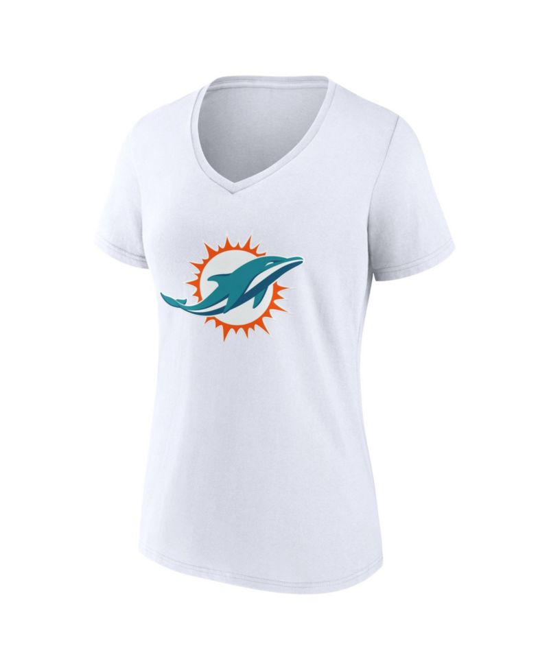 Women's White Miami Dolphins Primary Logo V-Neck T-Shirt