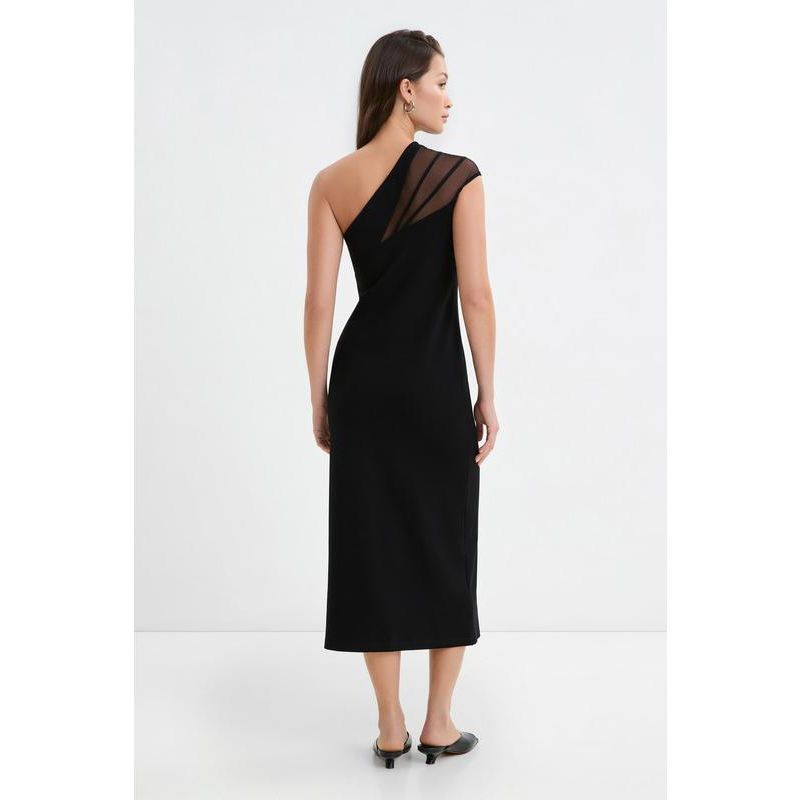 Women's Kiran Fitted One-Shoulder Mesh Asymmetric Midi Dress