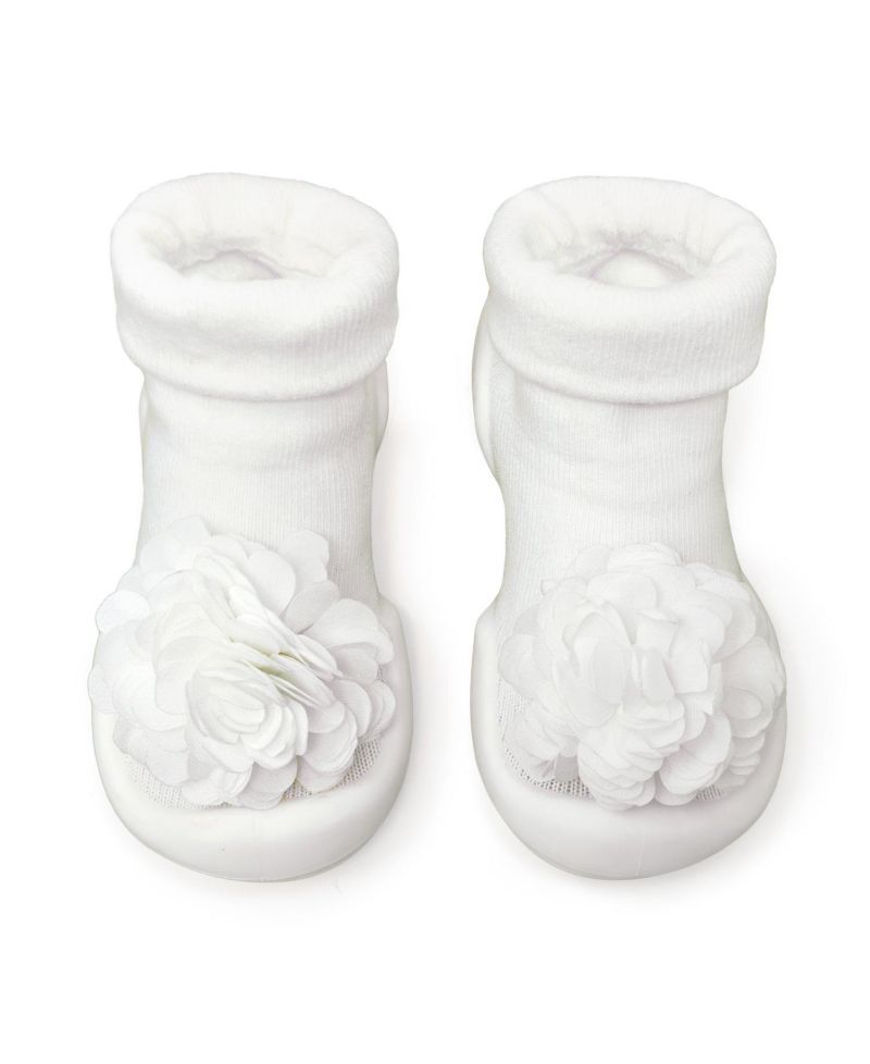 Baby Girl First Walk Sock Shoes Corsage - Snow