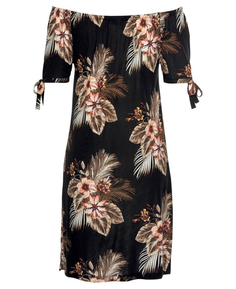Women's Viscose Tropical Print Off Shoulder Column Short Dress