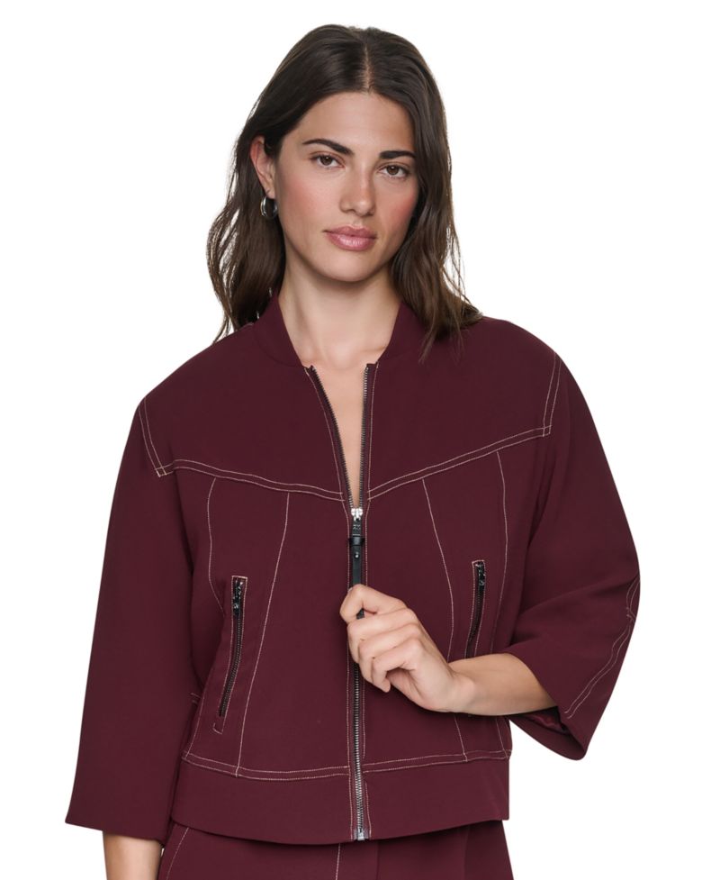 Women's 3/4-Sleeve Contrast-Stitch Cropped Jacket