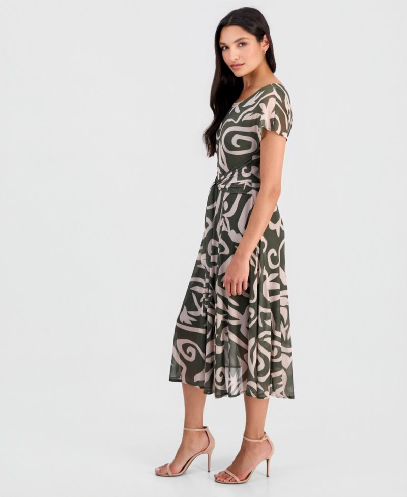 Women's Printed Tie-Front Dolman-Sleeve Dress