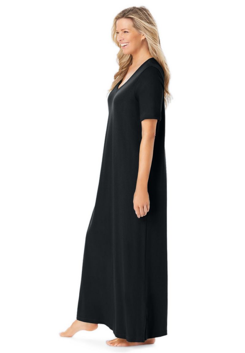 Women's Dreams and Co. V-Neck Short Sleeve Maxi T-Shirt Lounger