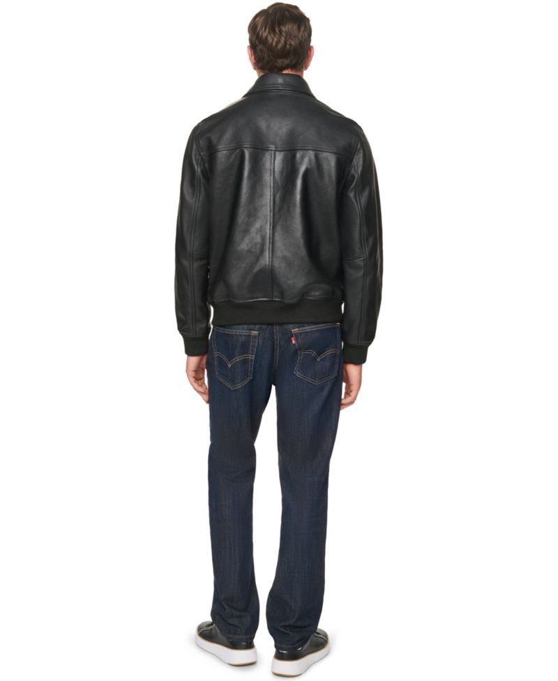 Men's Textured Genuine Leather Bomber Jacket