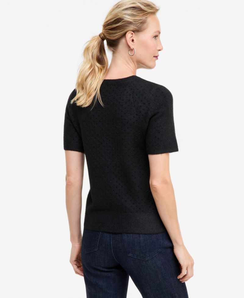 Women's Short-Sleeve Crystal-Embellished Sweater