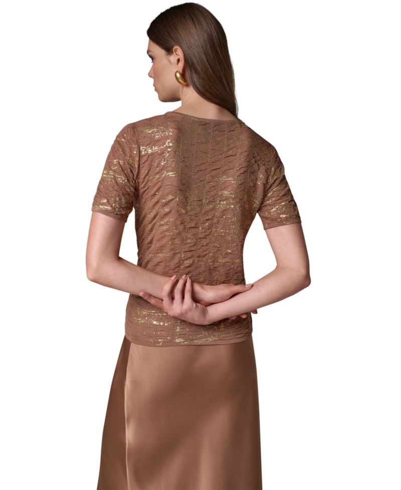 Women's Metallic Crewneck Short-Sleeve Sweater