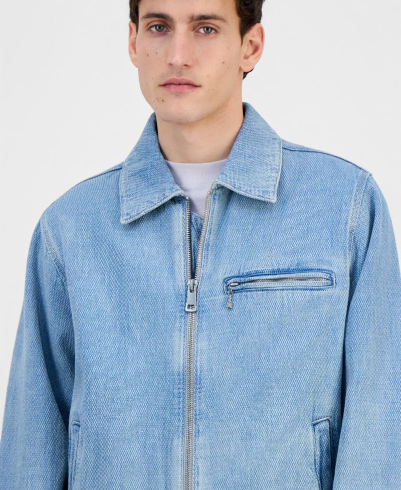 Men's Cotton Waffle Denim Zip Jacket