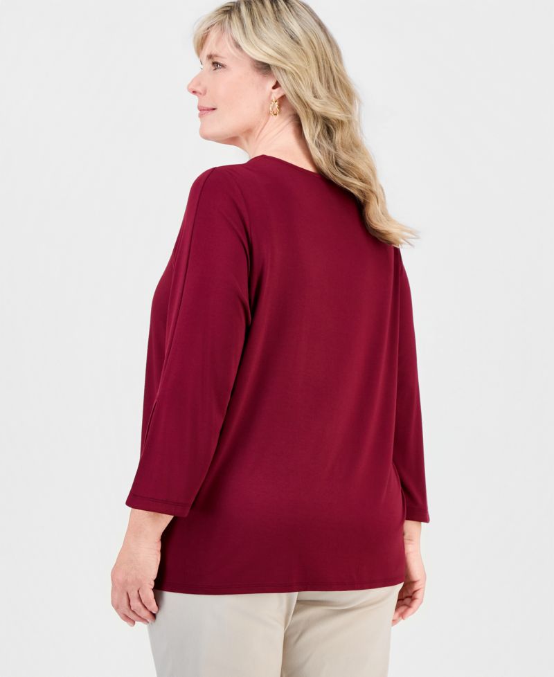 Petite 3/4-Length Tulip Sleeve Scoop Neck T-Shirt