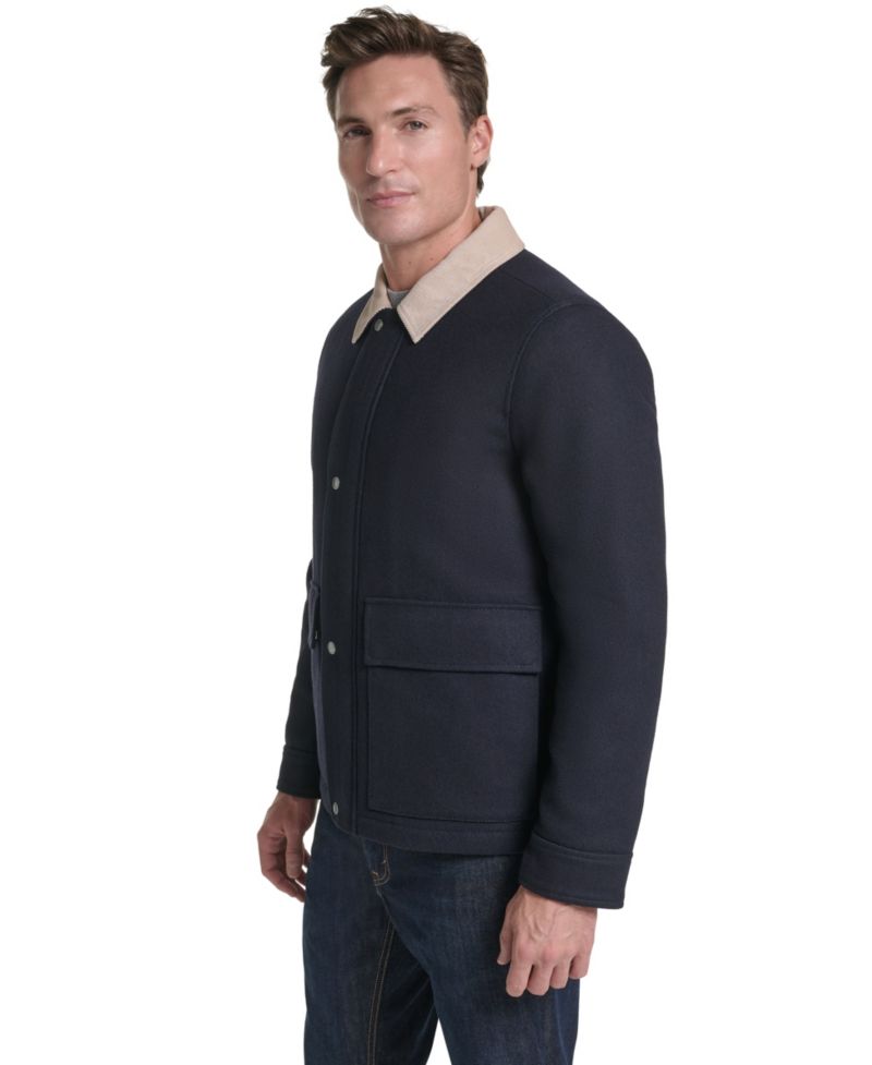 Men's Front-Zip Melton Wool Jacket