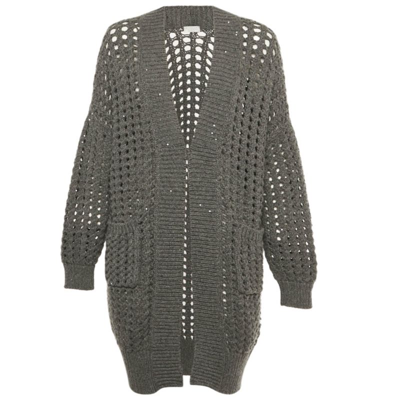 Women's Grey Sequin Open Knit Cardigan