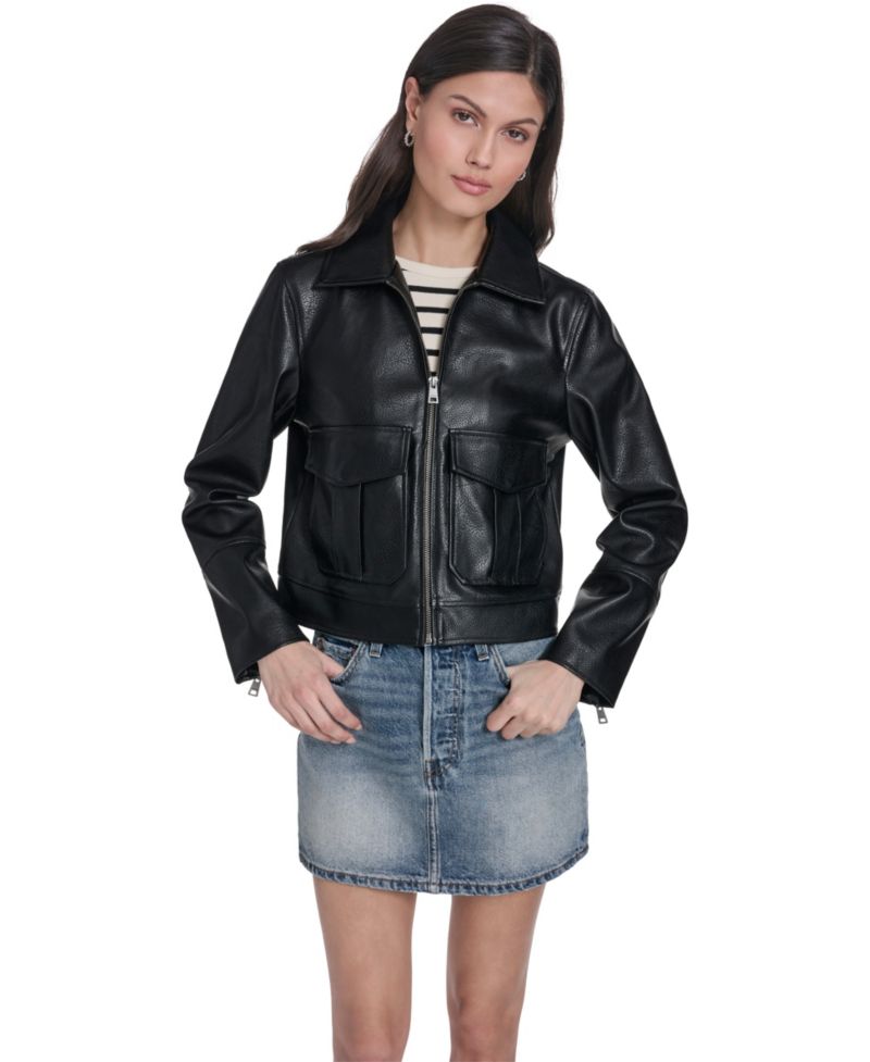 Women's Faux Leather Zip-Front Jacket