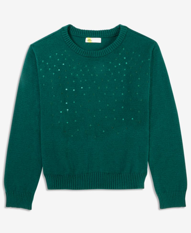 Girls' 4-16 Sequin Dreamyarn Crewneck Long-Sleeve Sweater