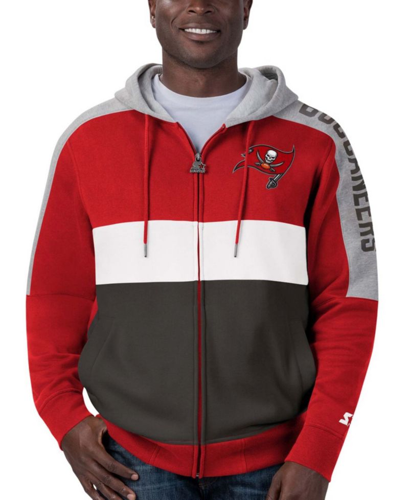 Men's Red, Pewter Tampa Bay Buccaneers Playoffs Color Block Full-Zip Hoodie