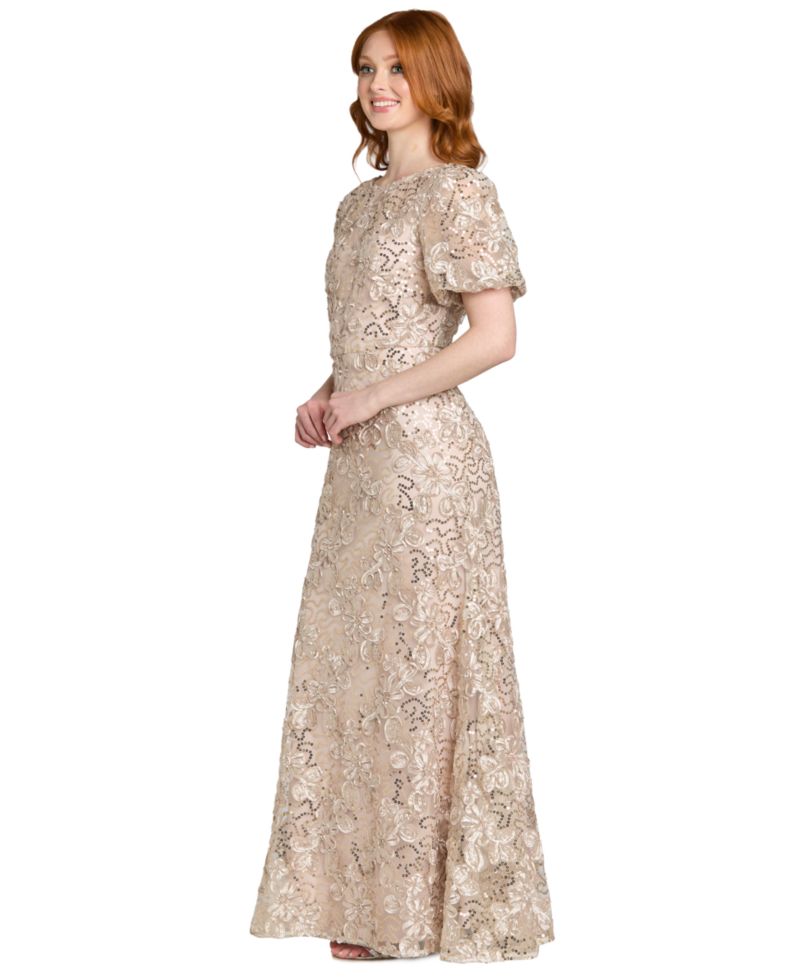 Petite Long Ribbon Soutache Lace and Sequin Ball Gown