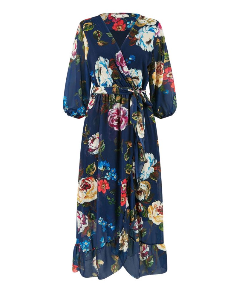 Women's Watercolour Dip Hem Midi Wrap Dress