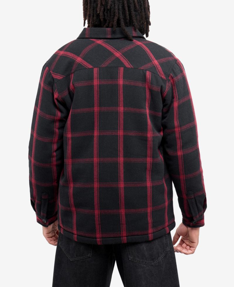 Men's Cotton Plaid Flannel Button-Up Shirt Jacket With Faux Shearling Lining
