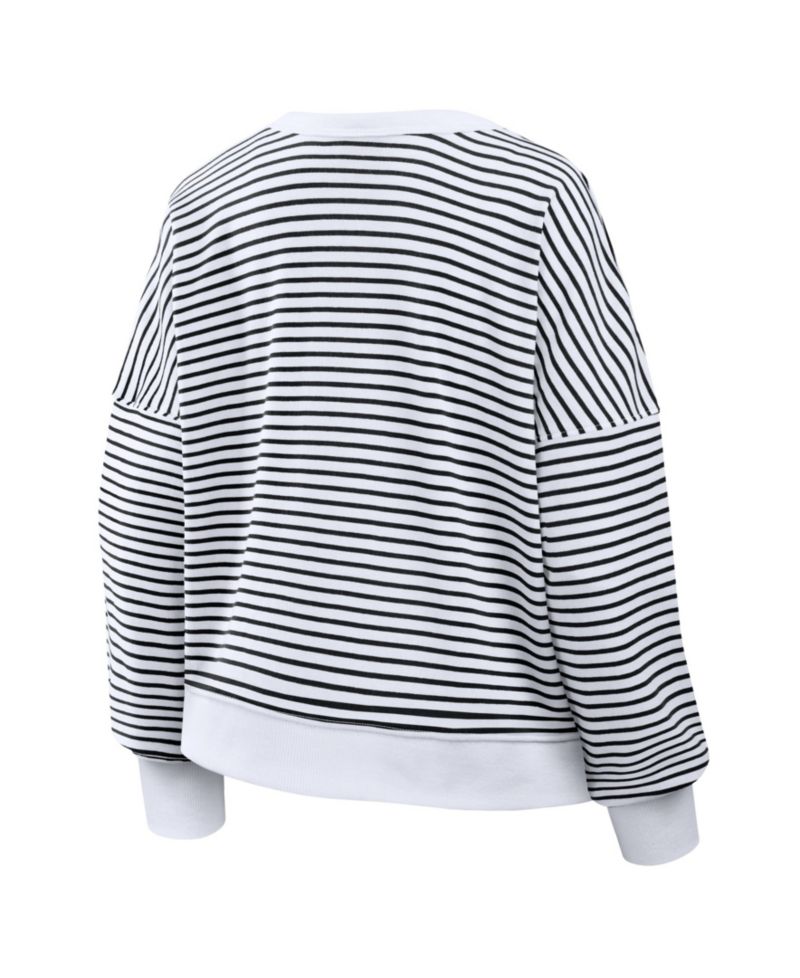 Women's White/Black Baltimore Ravens Striped Oversized French Terry Sweatshirt