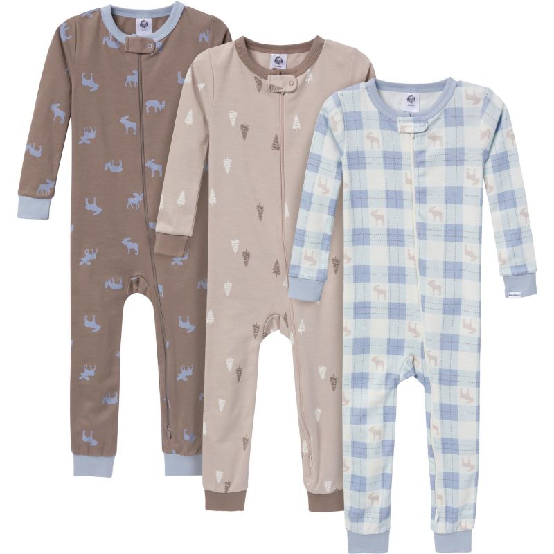 Baby Girls Snug Fit Footless Pajamas, 3-Pack, Moose and Trees