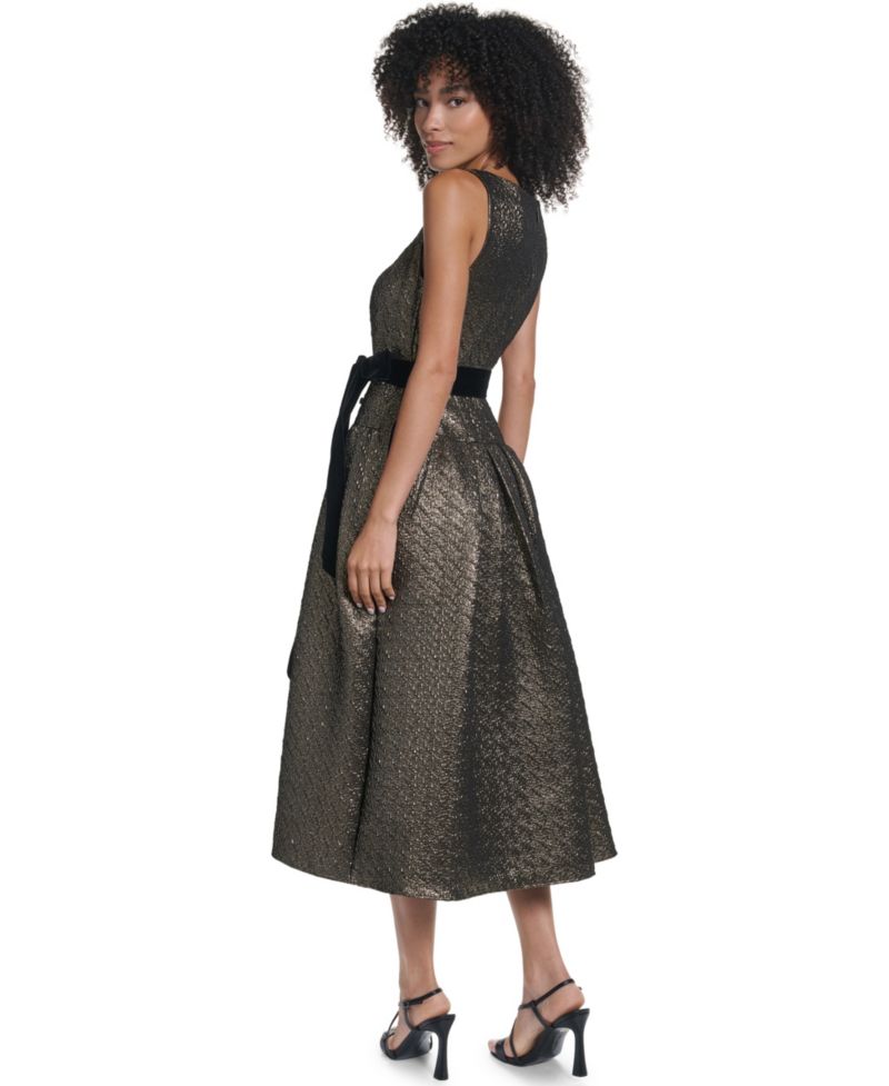 Women's Metallic-Jacquard Square-Neck Fit & Flare Midi Dress