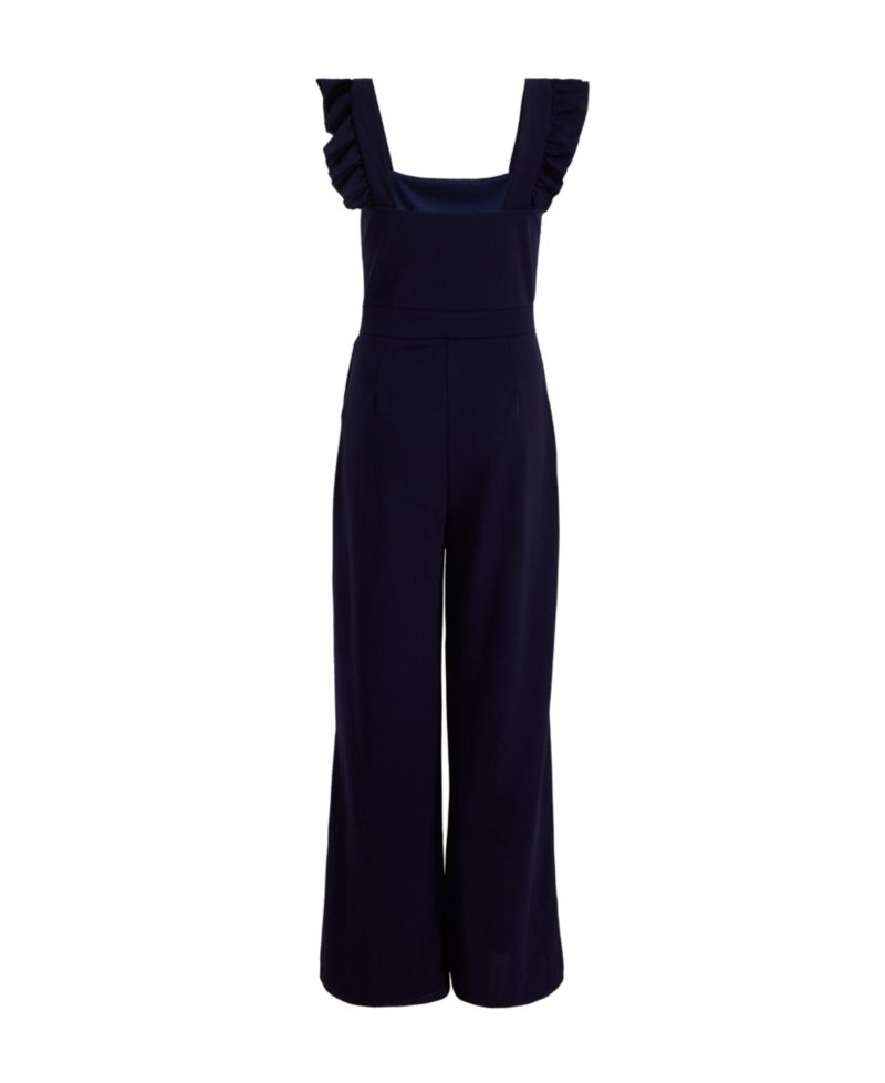 Women's Scuba Crepe Palazzo Frill Chain Jumpsuit - Red