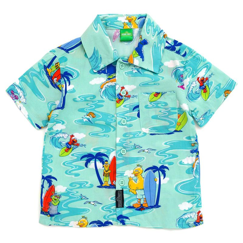 Baby Boys Bird Cookie Monster Elmo Oscar the Grouch Matching Family Hawaiian Button Down Shirt to