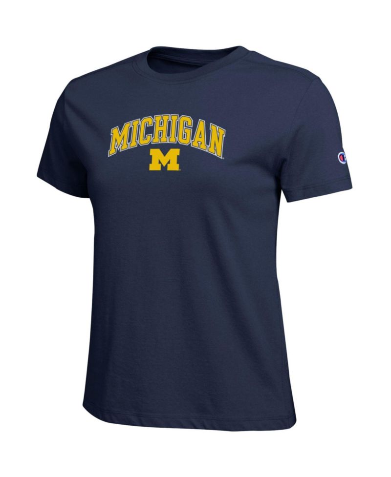 Women's Navy Michigan Wolverines Arched Over Logo T-Shirt