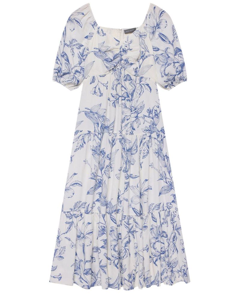 Women's Floral-Print Dropped-Waist Short-Sleeve Maxi Dress