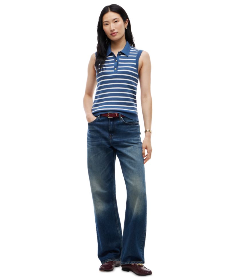 Women's Fine Gauge Polo Collar Sleeveless Sweater