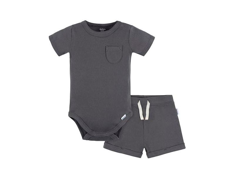 Baby Boys 2-Pack Bodysuit and Shorts Set, Dark Grey, 0-3 Months