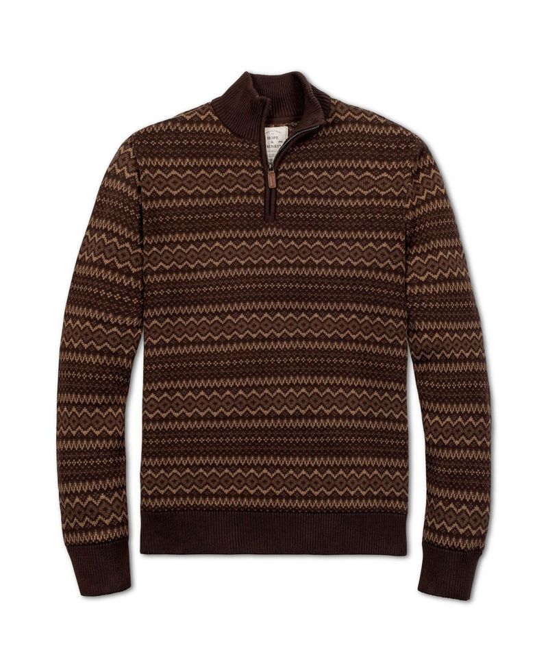 Men's Hope and Henry Organic Half Zip Intarsia Pullover Sweater
